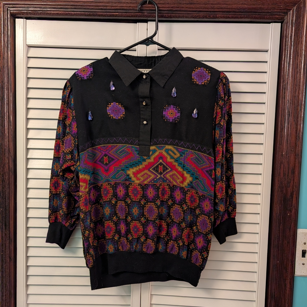 Colorful Patterned Women's Top From 1990s